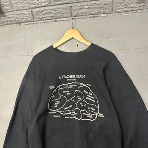 Discus Athletic A Teachers Brain Sweatshirt XL Black Graphic Print Raglan